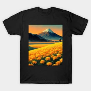 Journey To Mount Fuji - Samurai and Yellow Wildflower T-Shirt